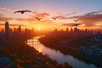 Twilight Flyers: Cityscape Birds from Above