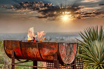 braai in South Africa or barbecue grill, especially an open outdoor grill built specifically for...