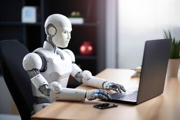 Tech Break: Humanoid Robot Relaxing at Sunlit Desk