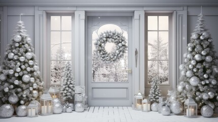 porch Christmas home decorations in contemporary silver tones