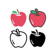 Ripe and fresh red apple fruit with single green leaf silhouette flat line color for food apps and website. Organic Fruit, vegan, vegetarian icon. Vector illustration Design