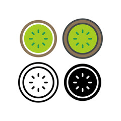 Fototapeta premium Kiwi food organic fruit or Chinese gooseberry half cross section closeup. vegan vegetarian icon silhouette outline color for food apps and website. Vector illustration Design
