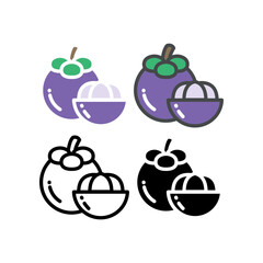 Ripe and fresh round mangosteen and slice fruit single silhouette flat outline color for food apps and website. Organic Fruit vegan, vegetarian icon Vector illustration Design