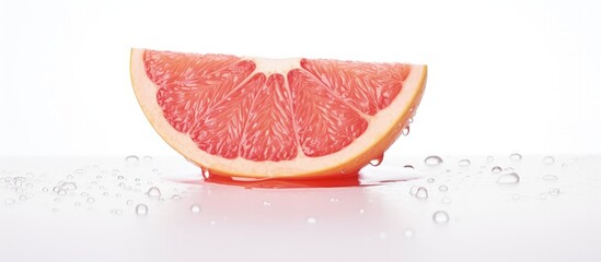 Pomelo advertisement on a white background Pink fruit isolated Cut pomelo macro shot Grapefruit macro shot Juice drops on fruit macro shot with copyspace for text