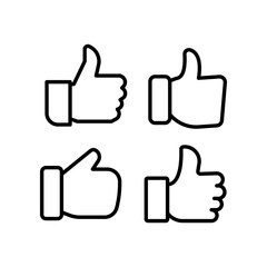hand thumb up, like, line icon set. OK Thumbs gesture for give vote, positive feedback, approval, symbol, Good confirm sign in social media. Vector illustration. Design