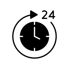 Time 24 hours icon. Twenty hour full open service operation. Free dial all day. online support. clock, Deadline symbol. Passage of time. Solid Vector illustration. Design