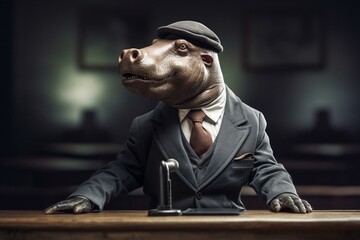 Hippopotamus politician delivering a speech. Generative AI - obrazy, fototapety, plakaty