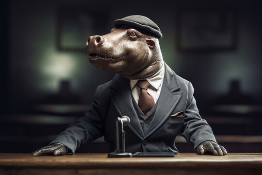 Hippopotamus politician delivering a speech. Generative AI