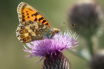 Butterfly resting on thistle. Generative AI