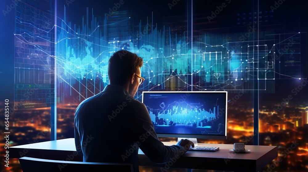 Poster data scientist analyzing big data with ai for business insights
