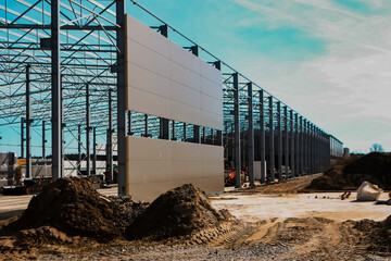 construction of a new factory or warehouse, outdoor shot
