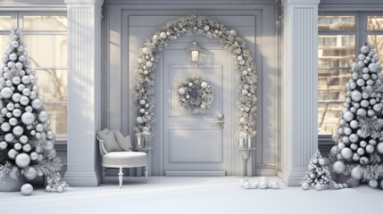 porch Christmas home decorations in contemporary silver tones
