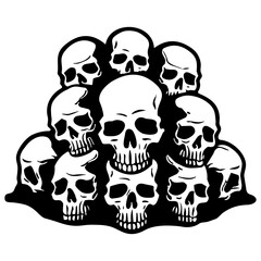 pile of skulls, A pile of skulls human skulls with many shaped ,hand drawing vectors art lines, 