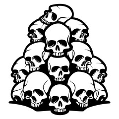 pile of skulls, A pile of skulls human skulls with many shaped ,hand drawing vectors art lines, 