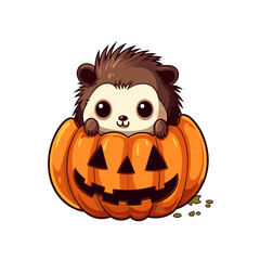 Vector clipart, cute hedgehog sit on a pumpkin vector clipart, fall autumn halloween drawing