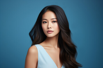 portrait of beautiful asian woman on different color background	