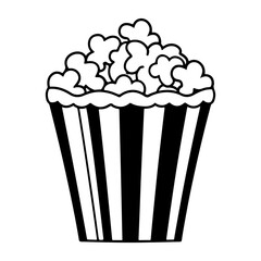 Doodle Popcorn, Hand drawn cartoon illustration of food in cinema. American symbol of snack in doodle style. 
