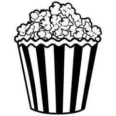 Doodle Popcorn, Hand drawn cartoon illustration of food in cinema. American symbol of snack in doodle style. 

