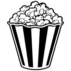 Doodle Popcorn, Hand drawn cartoon illustration of food in cinema. American symbol of snack in doodle style. 
