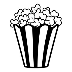 Doodle Popcorn, Hand drawn cartoon illustration of food in cinema. American symbol of snack in doodle style. 

