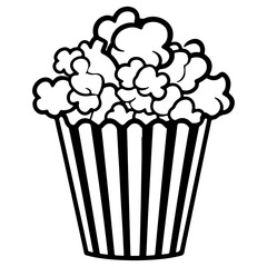 Doodle Popcorn, Hand drawn cartoon illustration of food in cinema. American symbol of snack in doodle style. 
