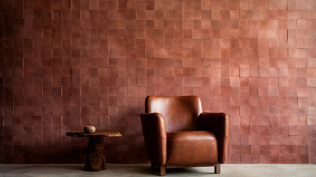 Interior design with zellige tiles and vintage leather chair