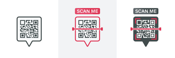 QR code scan icon set.scan me  Bar code or QR code sign, Quick Response codes.Qr code template for mobile app.Vector illustration.