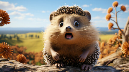 hedgehog in the forest HD 8K wallpaper Stock Photographic Image - obrazy, fototapety, plakaty