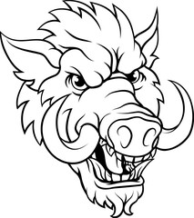 A wild boar hog razorback warthog sports mascot cartoon pig character