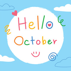 Hello october hand drawn doodle style for quote, banner, element