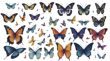Watercolor colorful butterflies, isolated butterfly on PNG background. vibrant colours butterfly spring illustration.