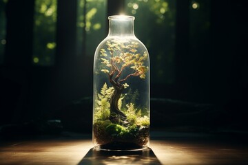 a bottle with a magical plant inside. Generative AI