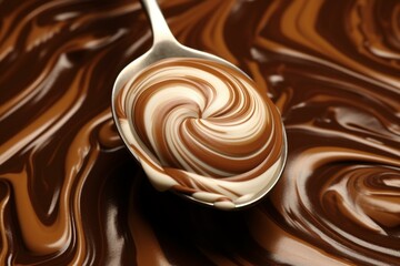 chocolatey spoon on milk chocolate swirl. Generative AI