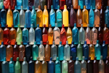Fotobehang Sorted glass bottles by color at a recycling center. Generative AI © Isolde