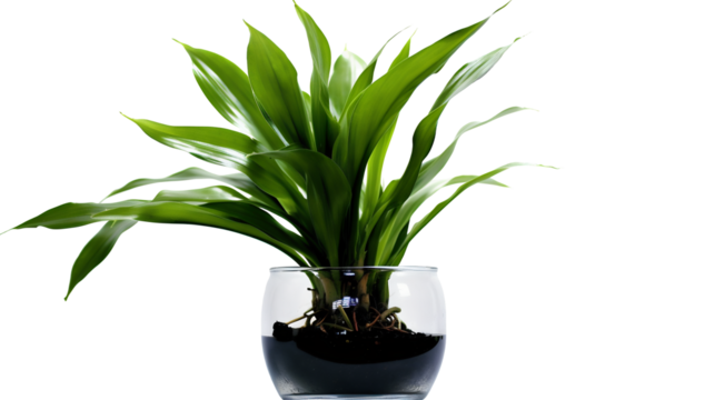 Aspidistra elatior en pot, plante à fleurs de la famille des Asparagacées avec transparence sans background