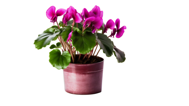 Cyclamen, Plante en pot avec des fleurs, avec transparence sans background