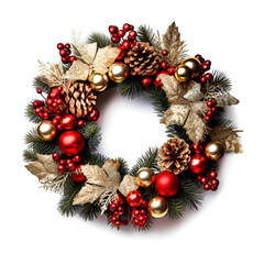 Fototapeta na wymiar jean fleurs christmas wreath isolated on a white background 7eb166c8-78c4-425a-bbd4-d05ec602b210-2x