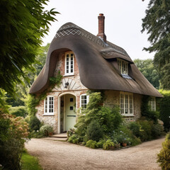 a cottage with a vaulted roof 
 - obrazy, fototapety, plakaty
