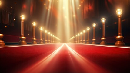 Theatre style light bulb sign on a red carpet backdrop