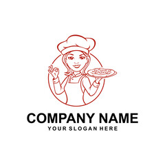 pizza chef girl logo vector