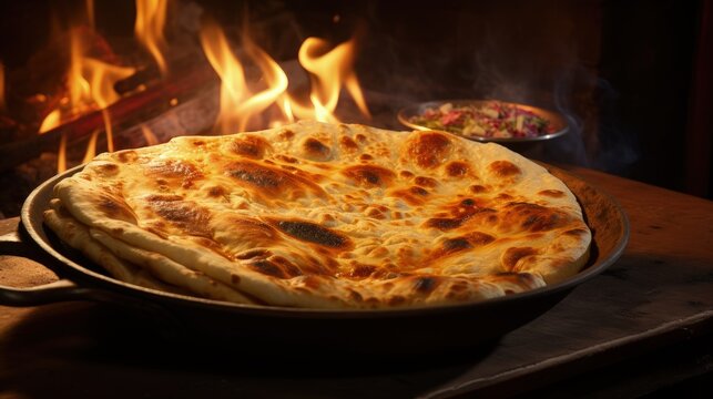 Cooking Indian Roti or bread on a pan