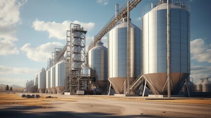 Obraz premium Factory silos for storing loose materials like cement sand and gravel in an industrial architecture setup
