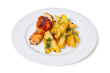 Baked Potato and Chicken Leg Dish with Fresh Dill