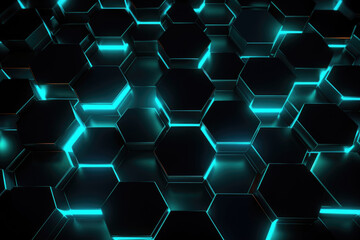 Abstract background with neon glowing hexagons