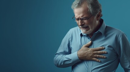 A man is holding his chest in pain.generative ai
 - obrazy, fototapety, plakaty