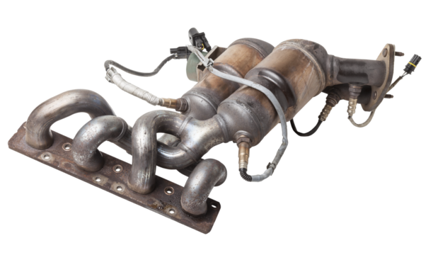 Automotive catalyst removed from a vehicle for repair with a ceramic coating inside as part of an exhaust system to remove harmful emissions in a car repair shop