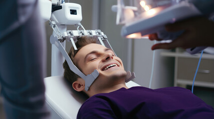A patient receiving orthodontic treatment with braces