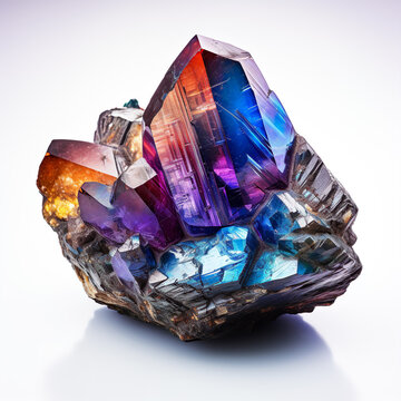 Colorful spectrolite mineral gem stone gemstone isolated on white background. Generated AI illustration. Mineralogy gems gemstones concept