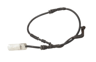 Brake pad wear sensor - car brake system spare part and element on white isolated background. Auto service industry. Spare parts catalog.