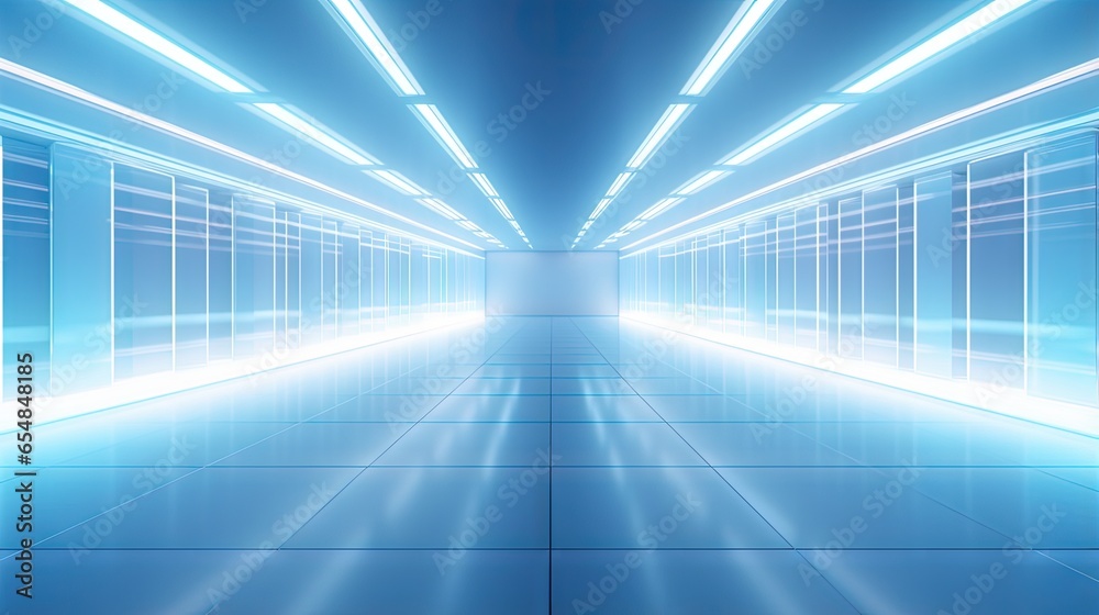Poster 3D rendering of a modern minimal light filled corridor